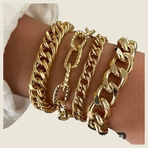 Cuban Link Gold Chain Bracelet Set Of 4